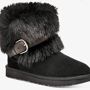 UGG Classic Buckle Mini Black Suede Fur Boots - Size 9 - EUC rare